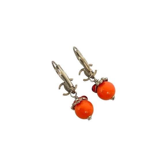 CHANEL Orange Logo Earrings